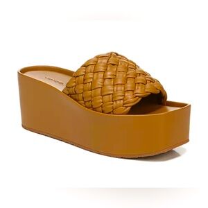 Vince Mari Slip On Platform Wedge Sandals Tan Leather Size 11